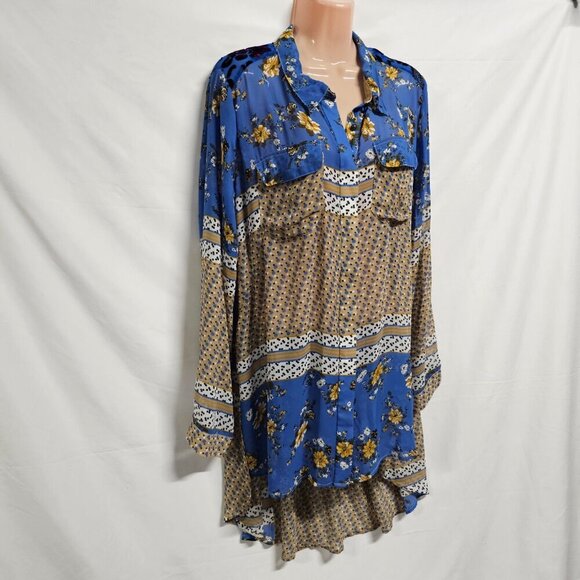 Aratta Silent Journey Women Hi-lo tunic Top Blouse Shirt Size L Floral Button Up - Picture 5 of 14